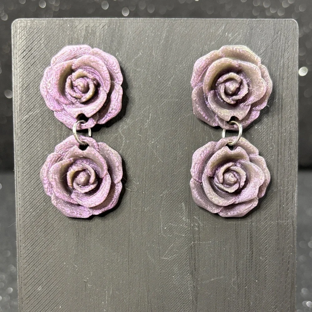 Purple and Gold Color Shift Flower Earrings